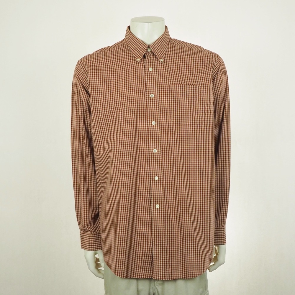 LL L.L. Bean Button Down Shirt Mens XL Red Plaid Wrinkle Resistant Cotton Blend